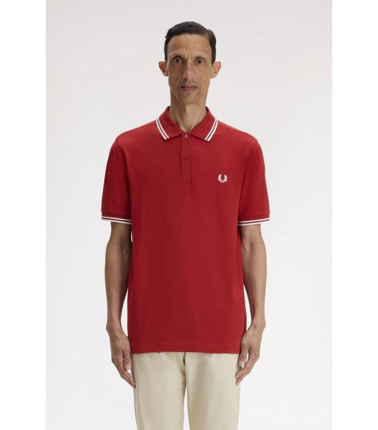 Polo Fred Perry M3600 07B Rojo tostado/ Blanco nieve